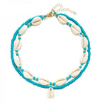 Double cowrie shell necklace turquoise