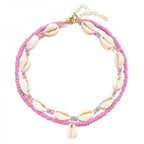 Double cowrie shell necklace pink
