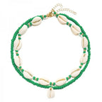 Double cowrie shell necklace green