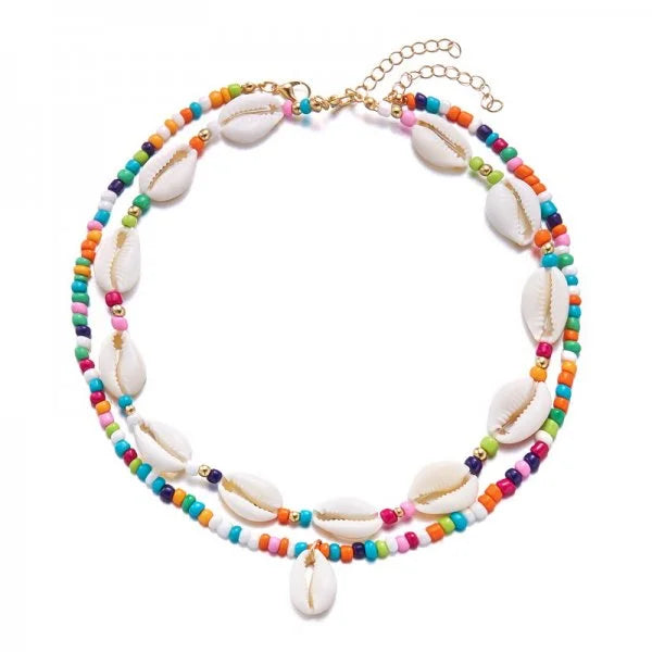 Double cowrie shell necklace multicolored
