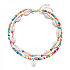 Double cowrie shell necklace multicolored