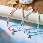 Double shell necklace and colored beads blue star