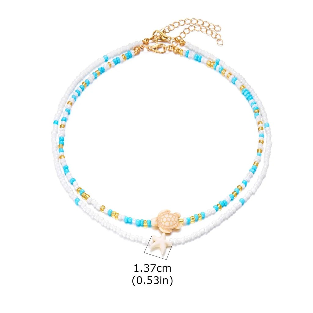 Double shell necklace and colored beads