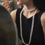 Long White Double-Strand Pearl Necklace for Women