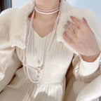 Long White Double-Strand Pearl Necklace for Women