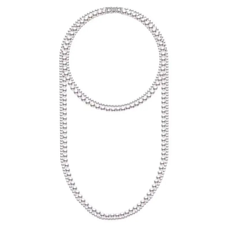 Long White Double-Strand Pearl Necklace for Women