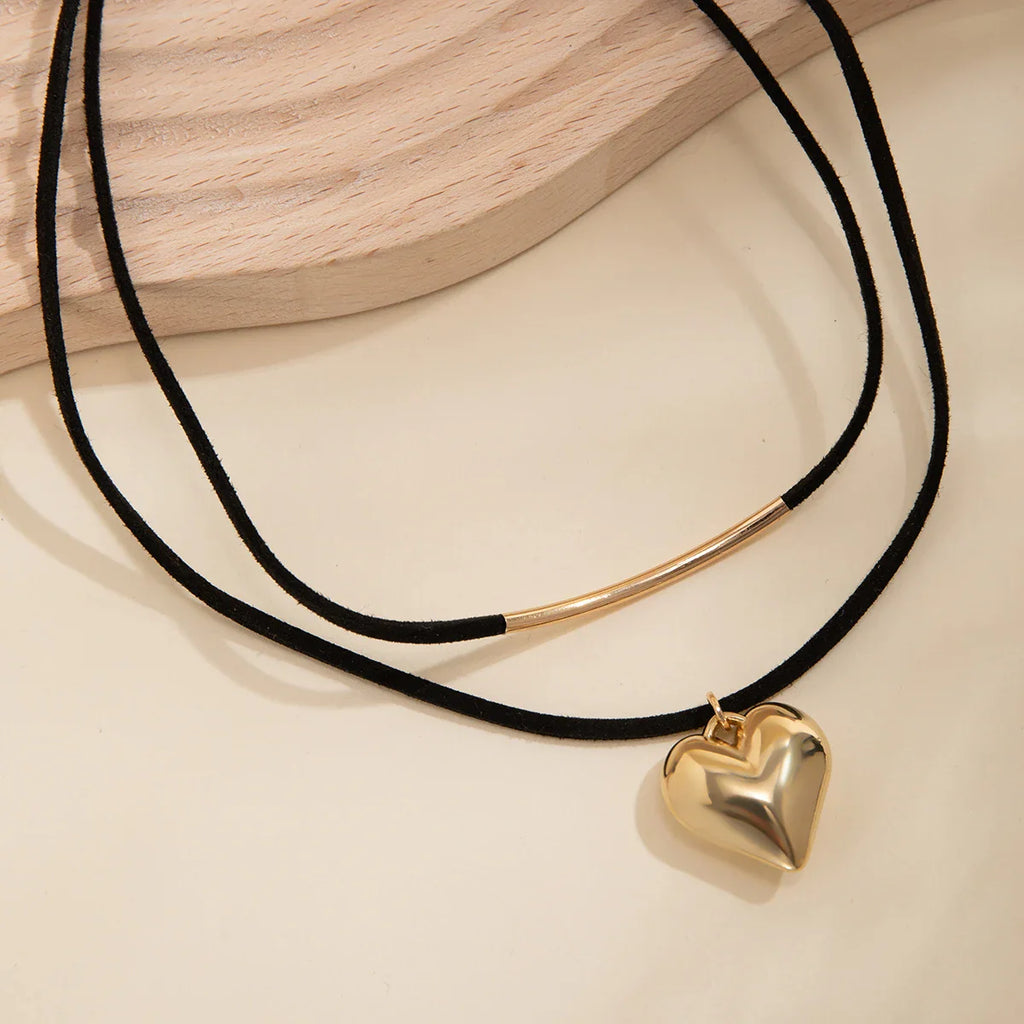 Double Heart Pendant Necklace Gold