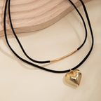 Double Heart Pendant Necklace Gold