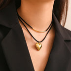 Double Heart Pendant Necklace Gold