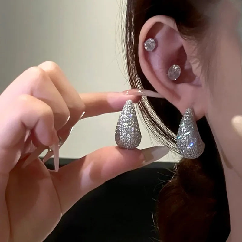 Elegant Water Drop Stud Earrings Silver