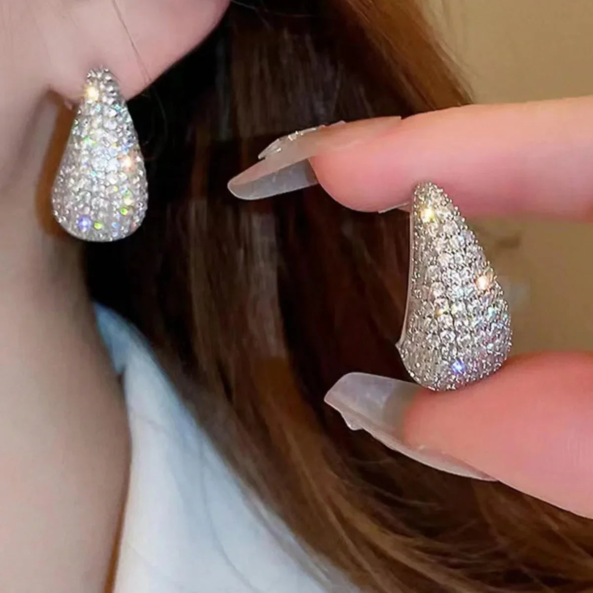 Elegant Water Drop Stud Earrings Silver