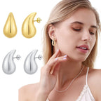 Silver Large Water Drop Stud Earrings