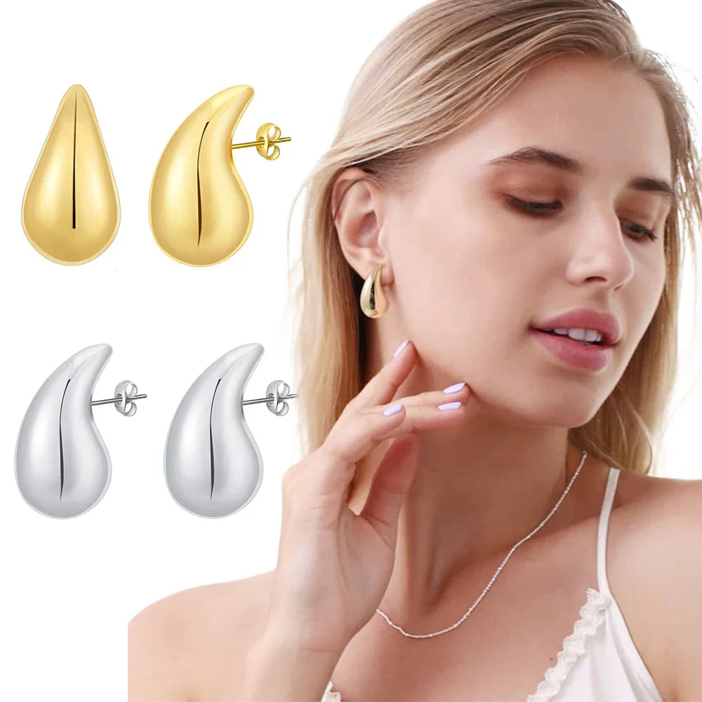 Silver Large Water Drop Stud Earrings