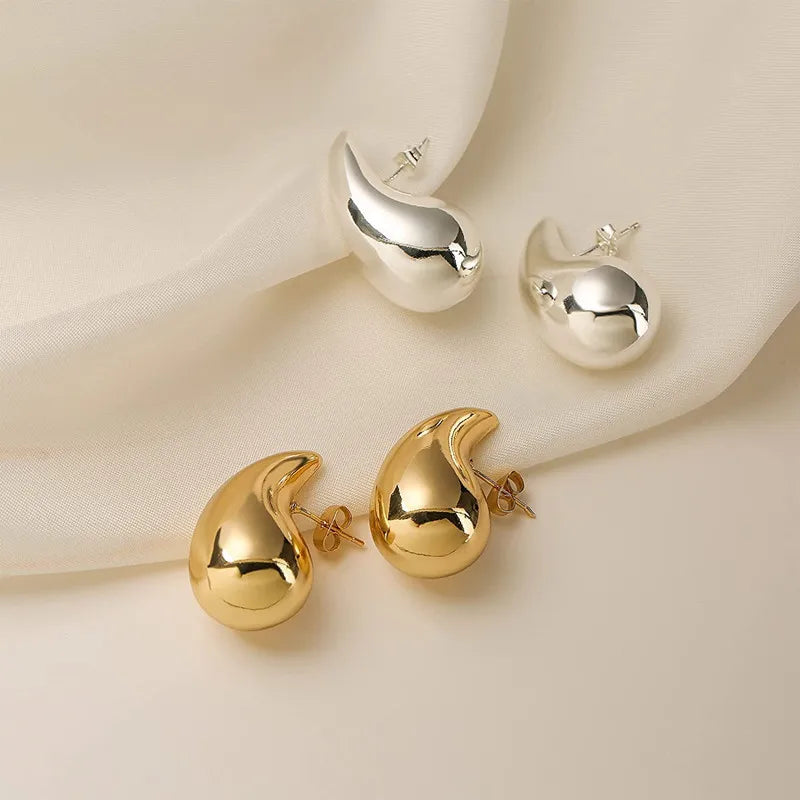 Gold Large Water Drop Stud Earrings