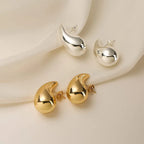 Gold Large Water Drop Stud Earrings