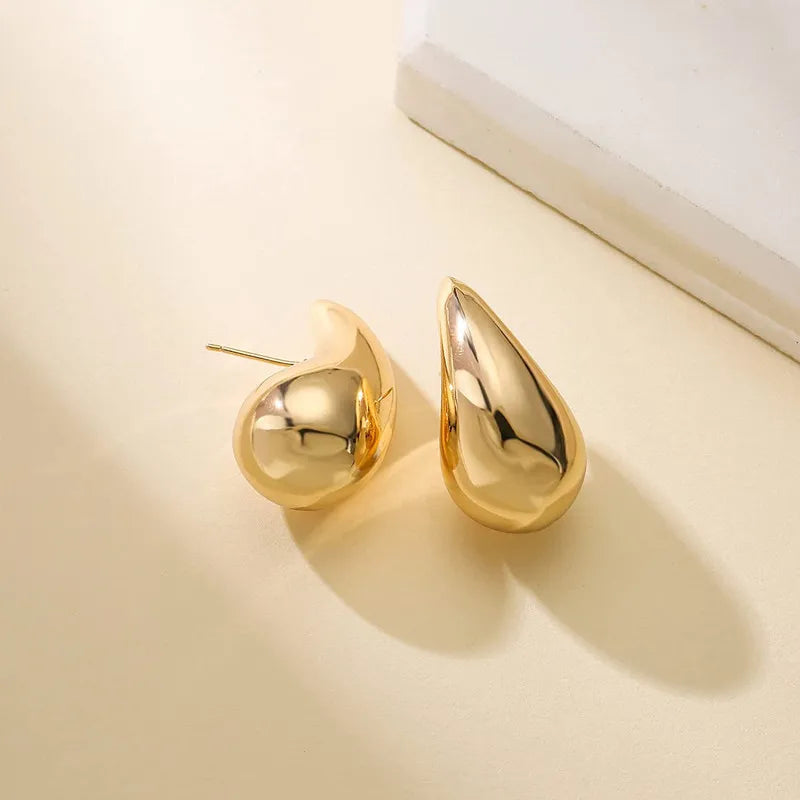 Gold Large Water Drop Stud Earrings