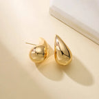 Gold Large Water Drop Stud Earrings