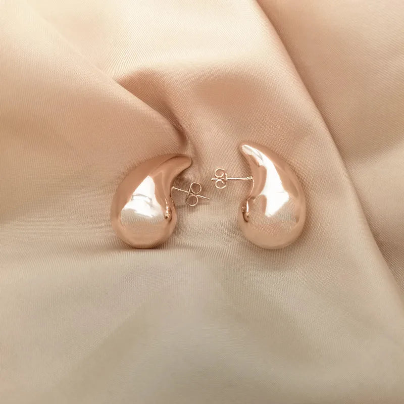 Gold Large Water Drop Stud Earrings