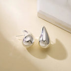 Silver Large Water Drop Stud Earrings