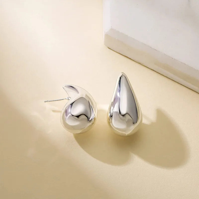 Silver Large Water Drop Stud Earrings