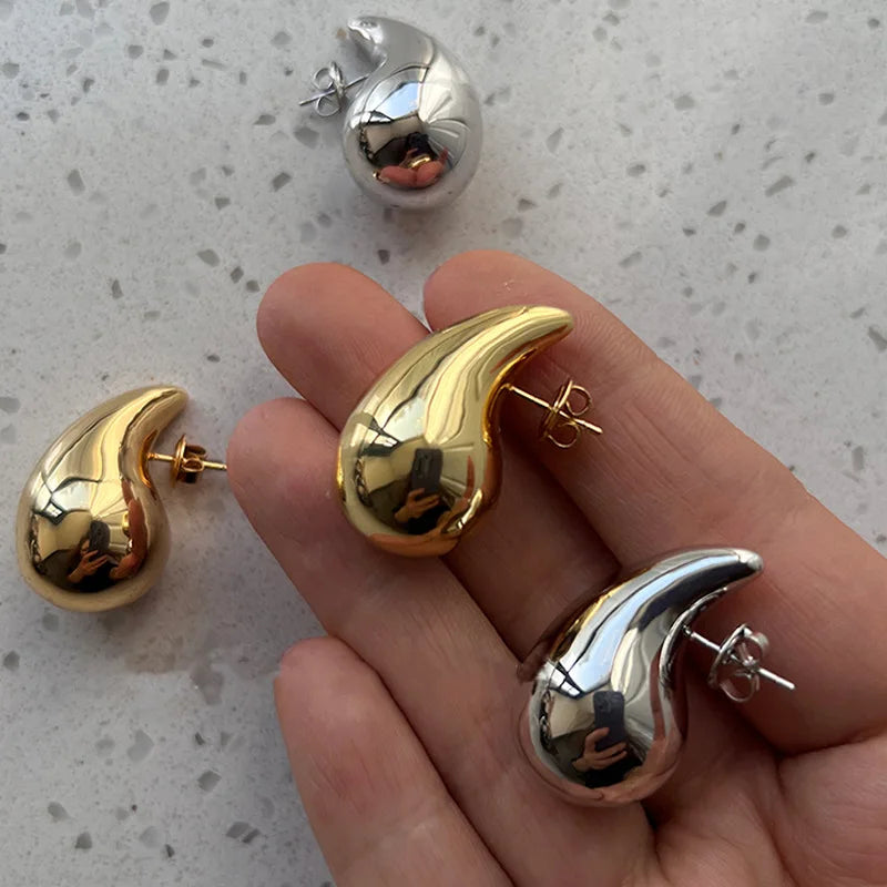 Silver Large Water Drop Stud Earrings