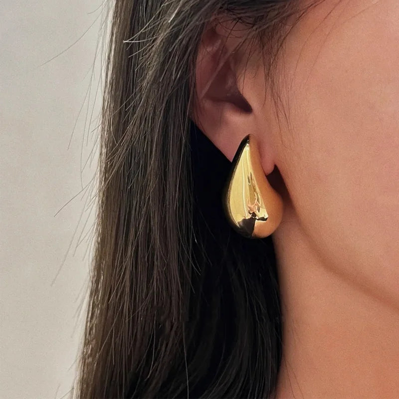 Gold Large Water Drop Stud Earrings