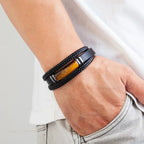 Tiger's Eye Leather Men's Bracelet