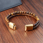 Tiger Eye Cuban Chain Leather & Stone Bracelet