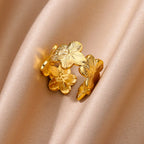 Large Gold 5-Petal Flower Band Ring