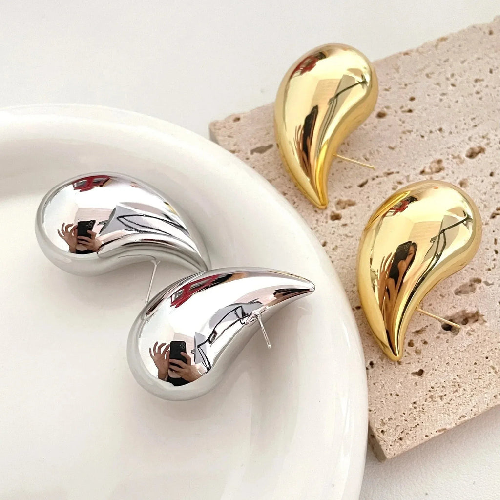 Large Water Drop Stud Earrings Silver
