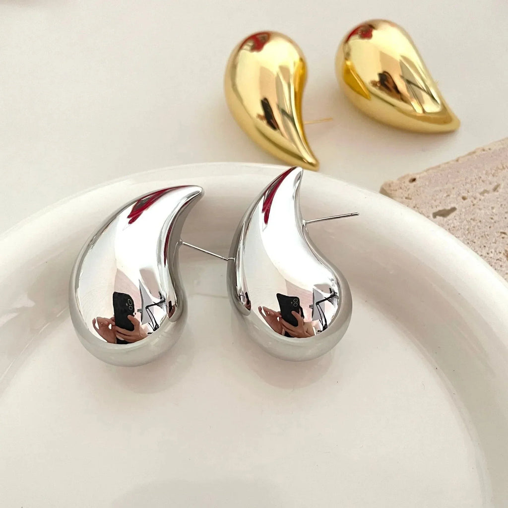 Large Water Drop Stud Earrings Gold