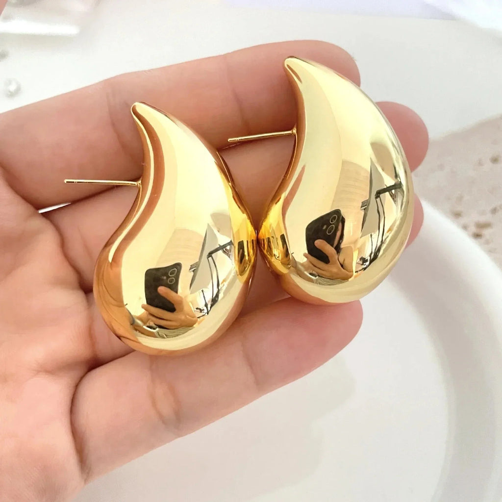Large Water Drop Stud Earrings Gold