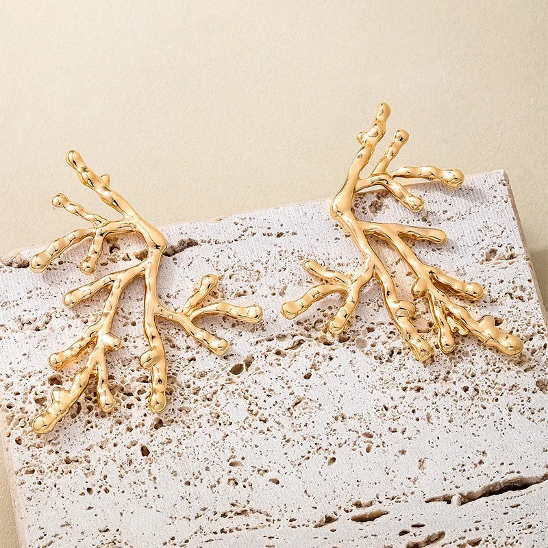 Large coral earrings for women gold
