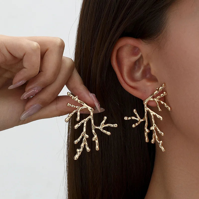 Large coral earrings for women gold