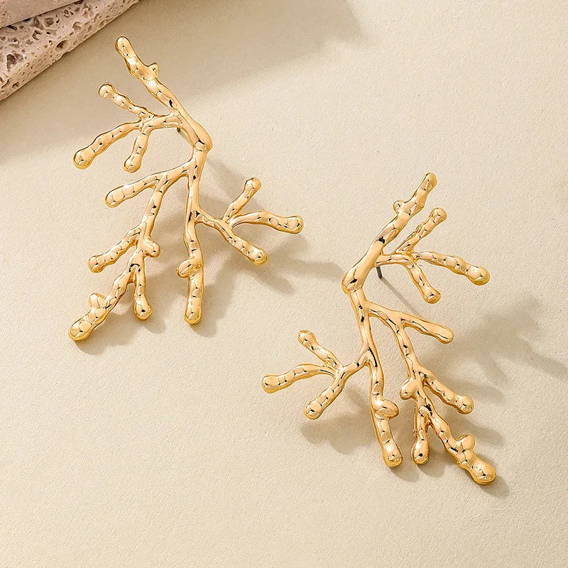 Large coral earrings for women gold