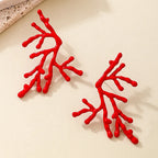 Large coral earrings for women red