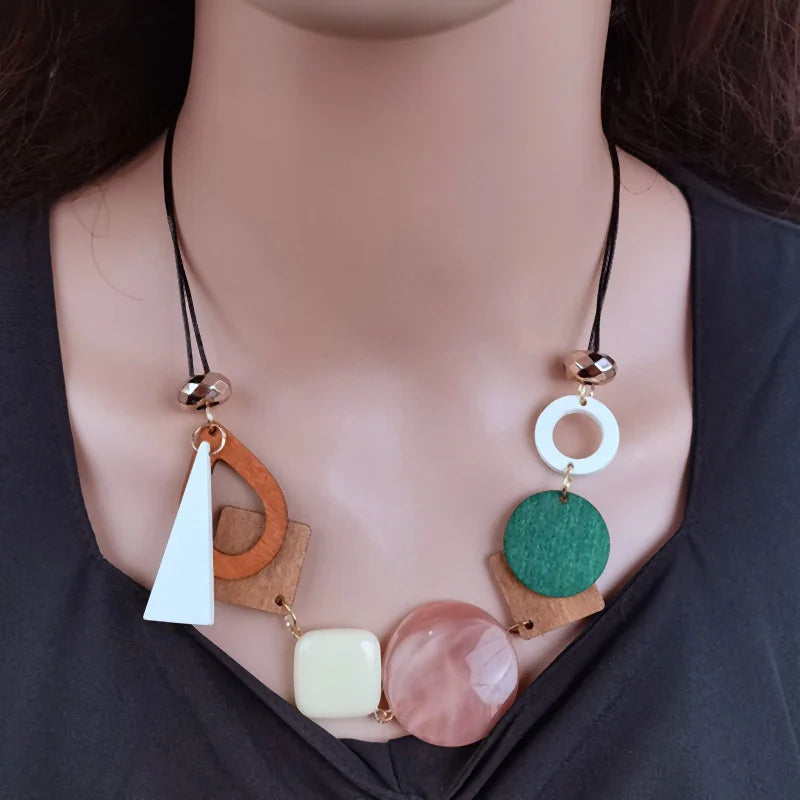 Asymmetric Bohemian-Style Pendant Necklace pink