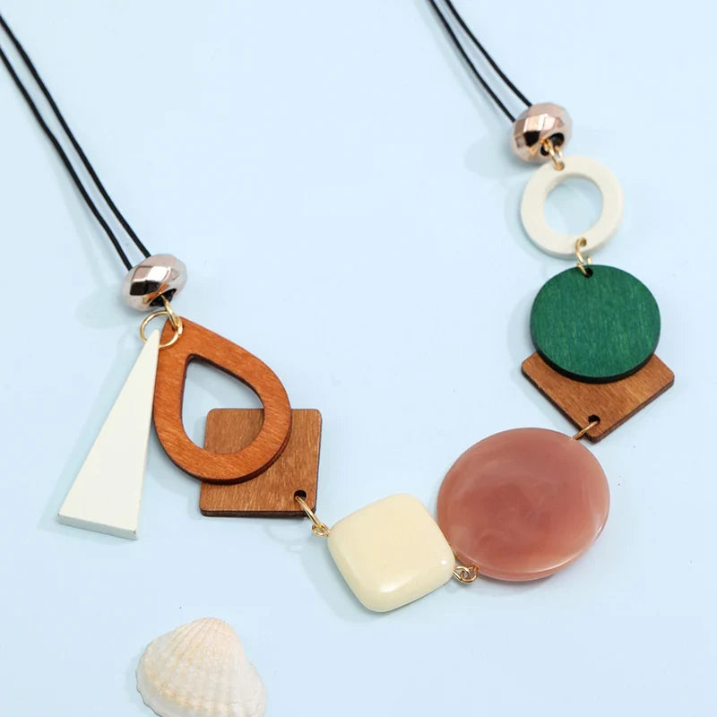 Asymmetric Bohemian-Style Pendant Necklace pink
