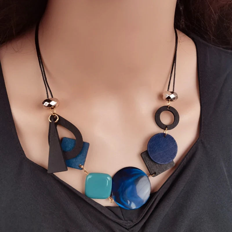 Asymmetric Bohemian-Style Pendant Necklace blue