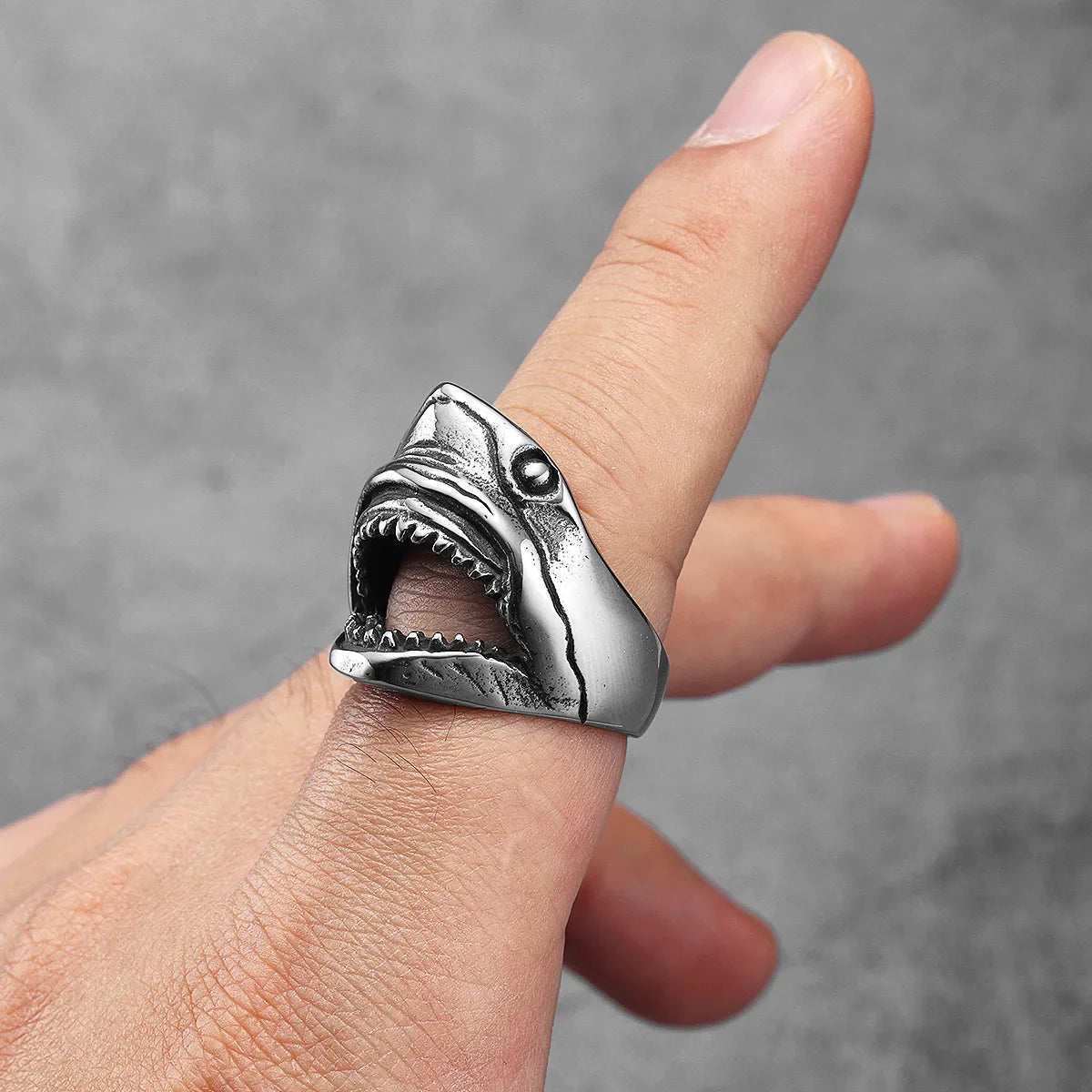 Large shark head ring