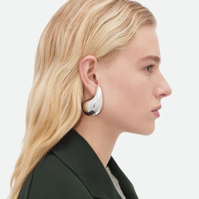 Large Water Drop Stud Earrings silver