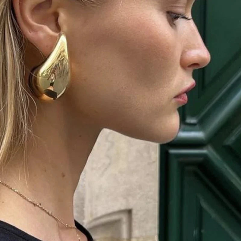 Large Water Drop Stud Earrings gold