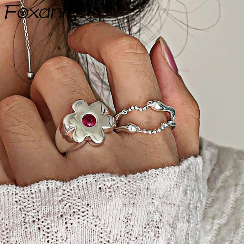 Large Flower Ring with Zircon