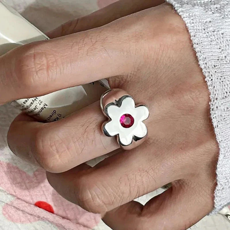 Large Flower Ring with Zircon