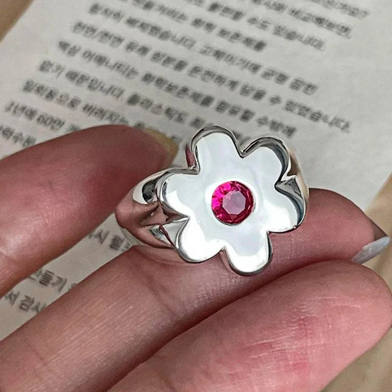 Large Flower Ring with Zircon