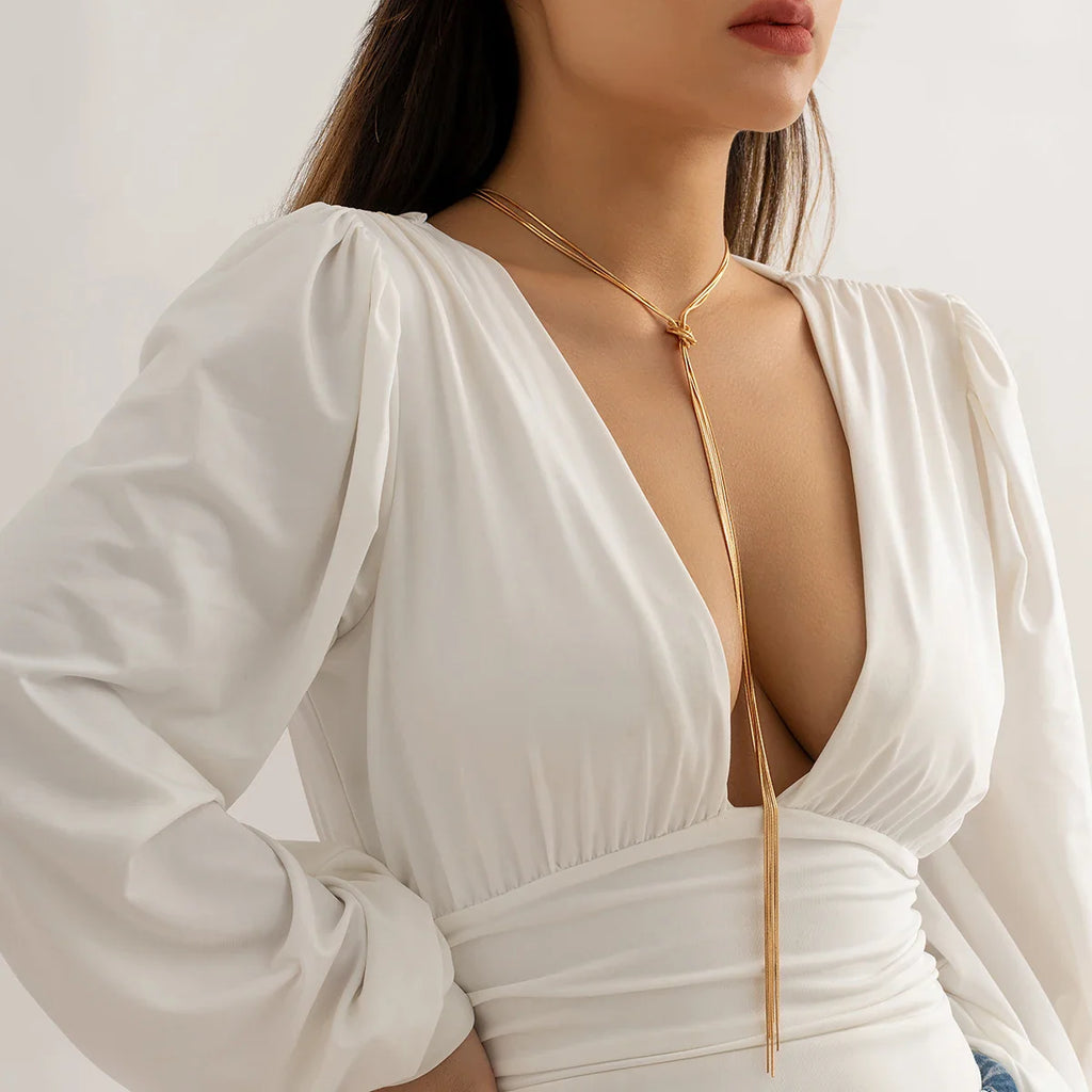 Long Necklace for Deep Neckline with Bow for Women