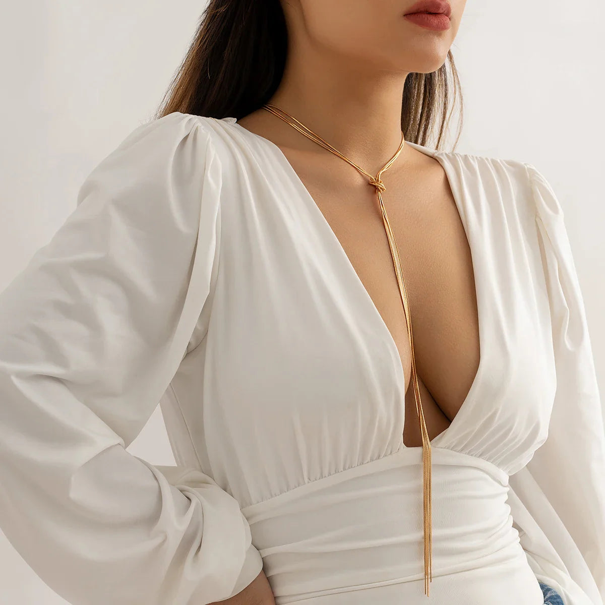 Long Necklace for Deep Neckline with Bow for Women