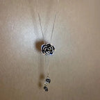 Long Black Flower Pendant Necklace