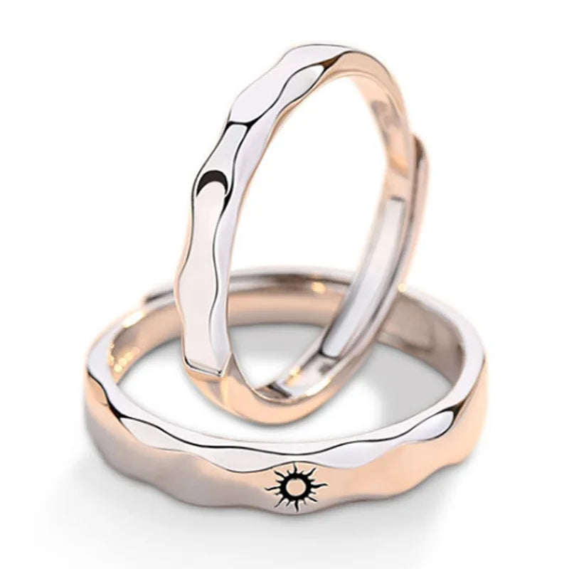 Set of 2 Couples Rings Romantic Sun and Moon Band