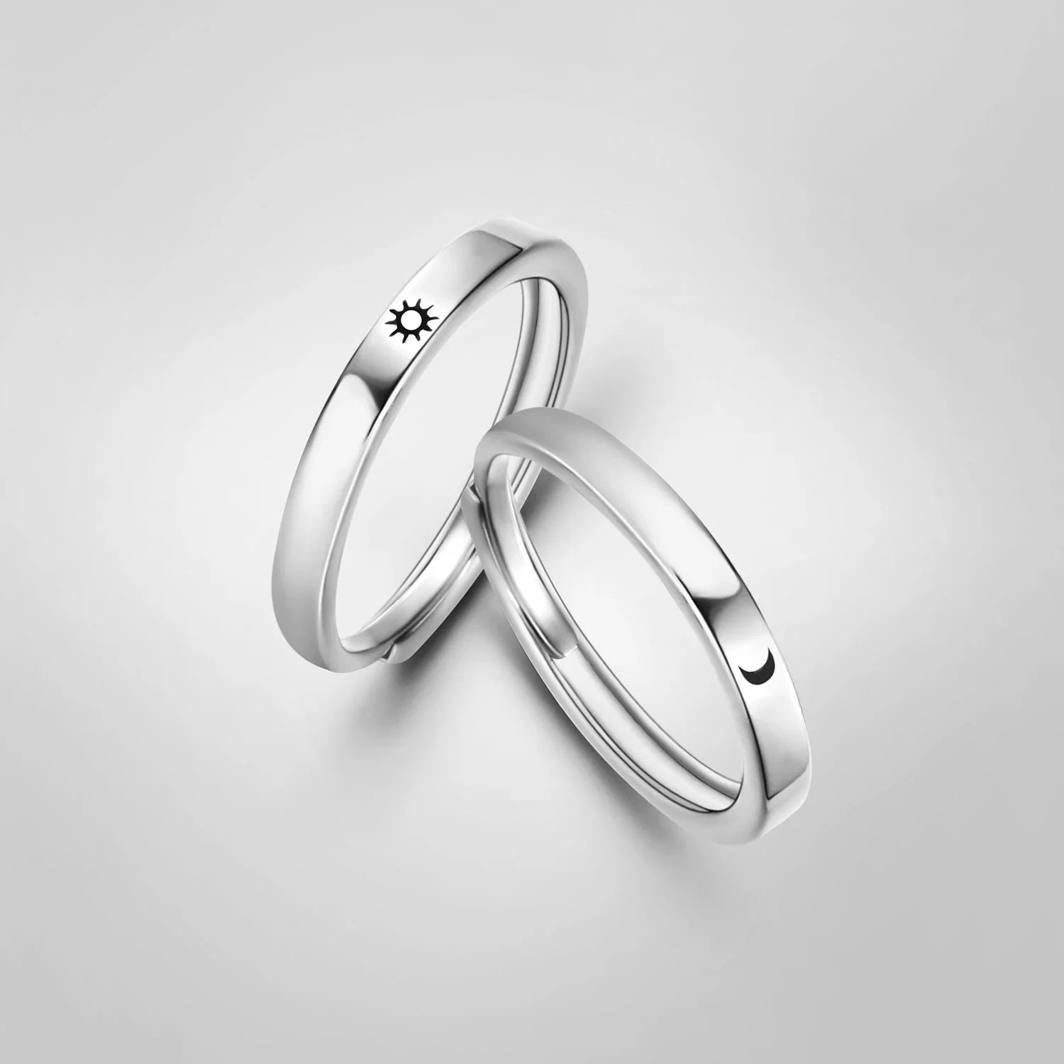 Set of 2 Couples Rings Romantic Sun and Moon Band